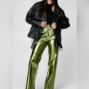 NWNT Green Metallic Faux Leather Straight-Leg pants XL festival concert pants